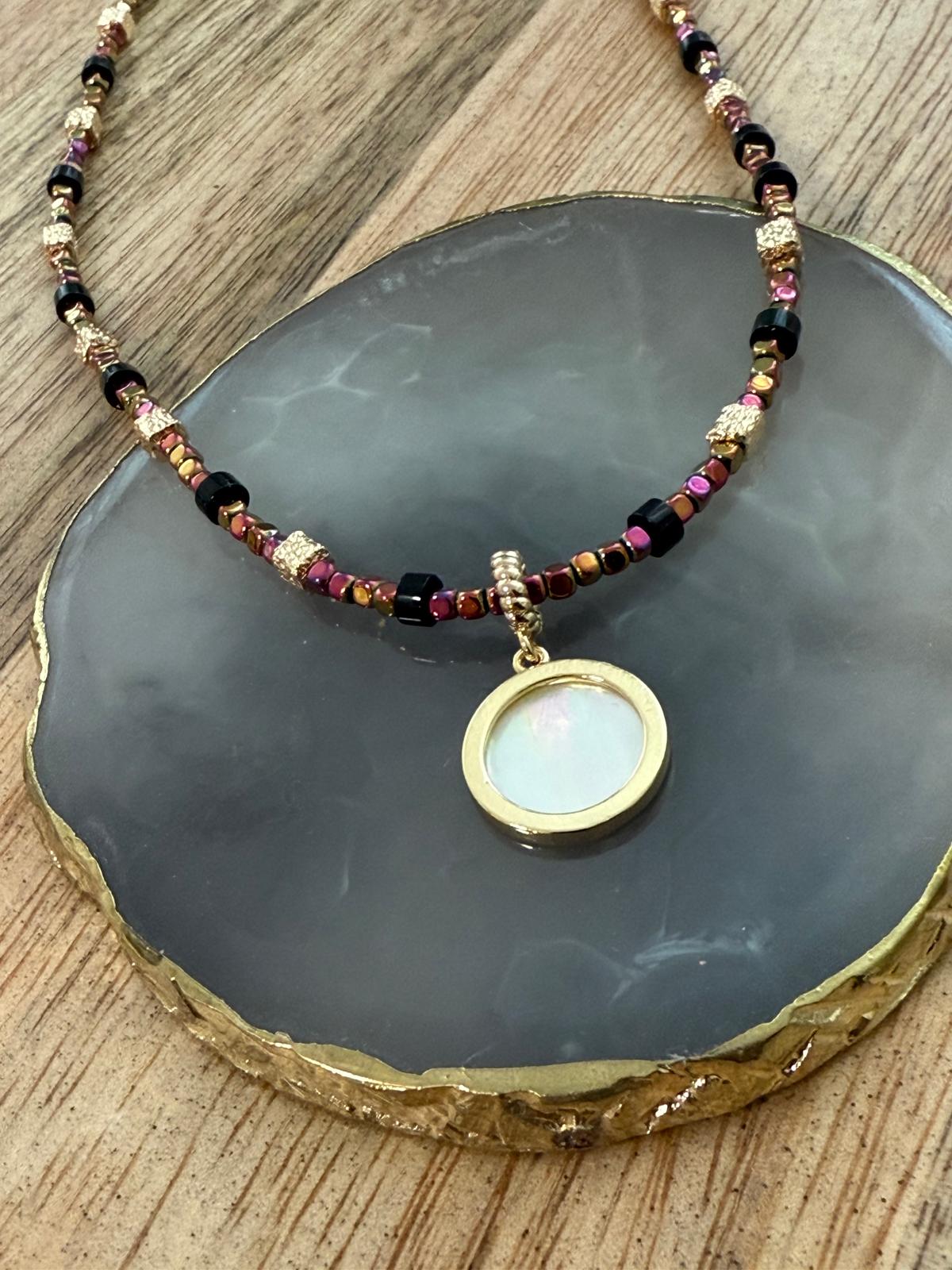 שרשרת אבנים פינק זהב