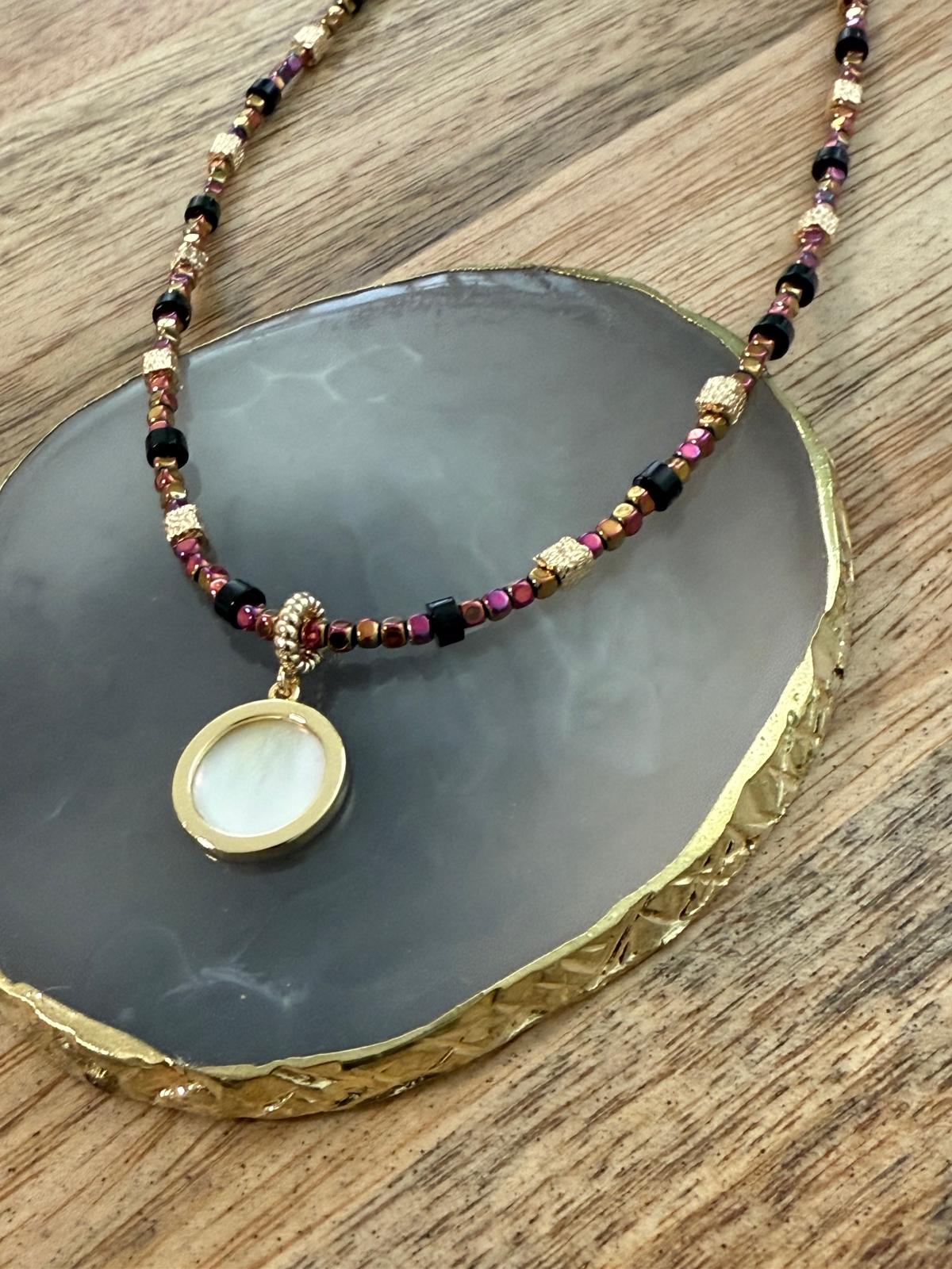 שרשרת אבנים פינק זהב