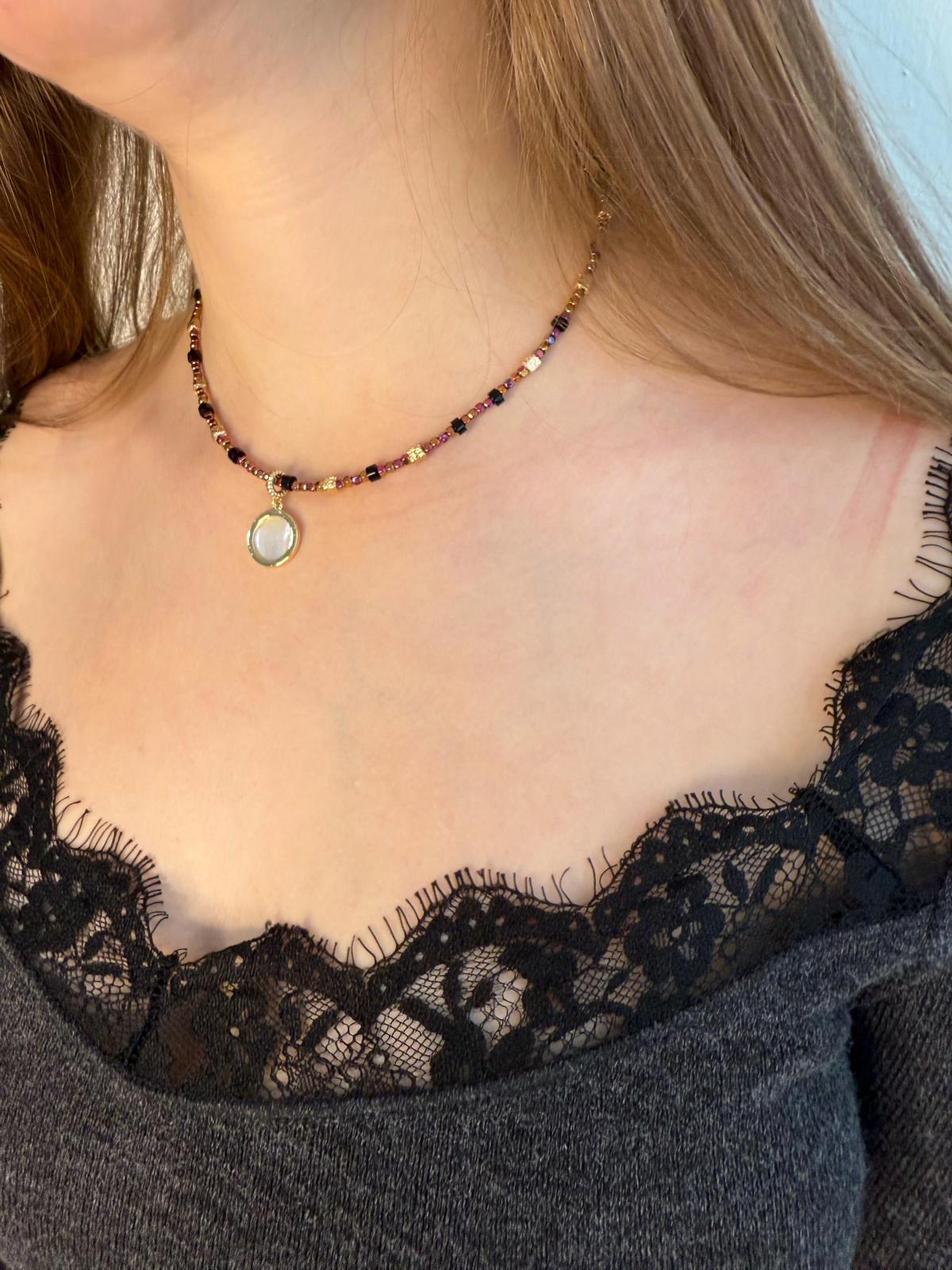 שרשרת אבנים פינק זהב