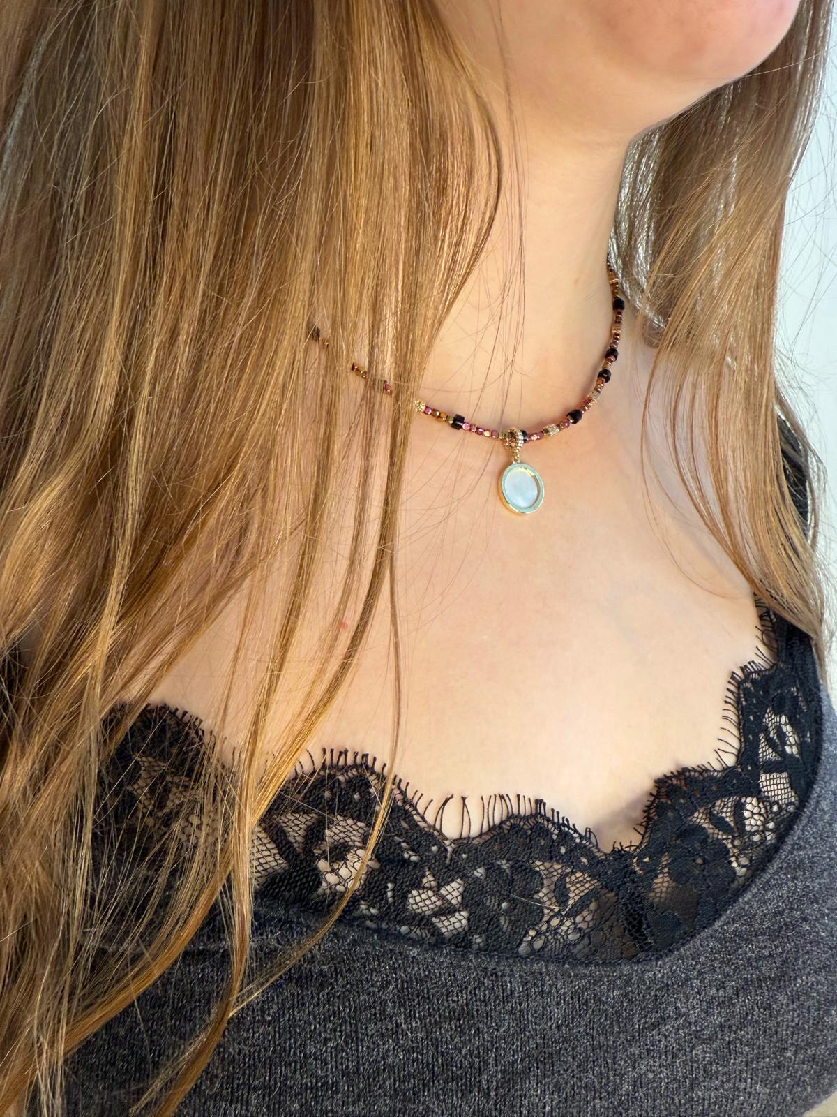 שרשרת אבנים פינק זהב