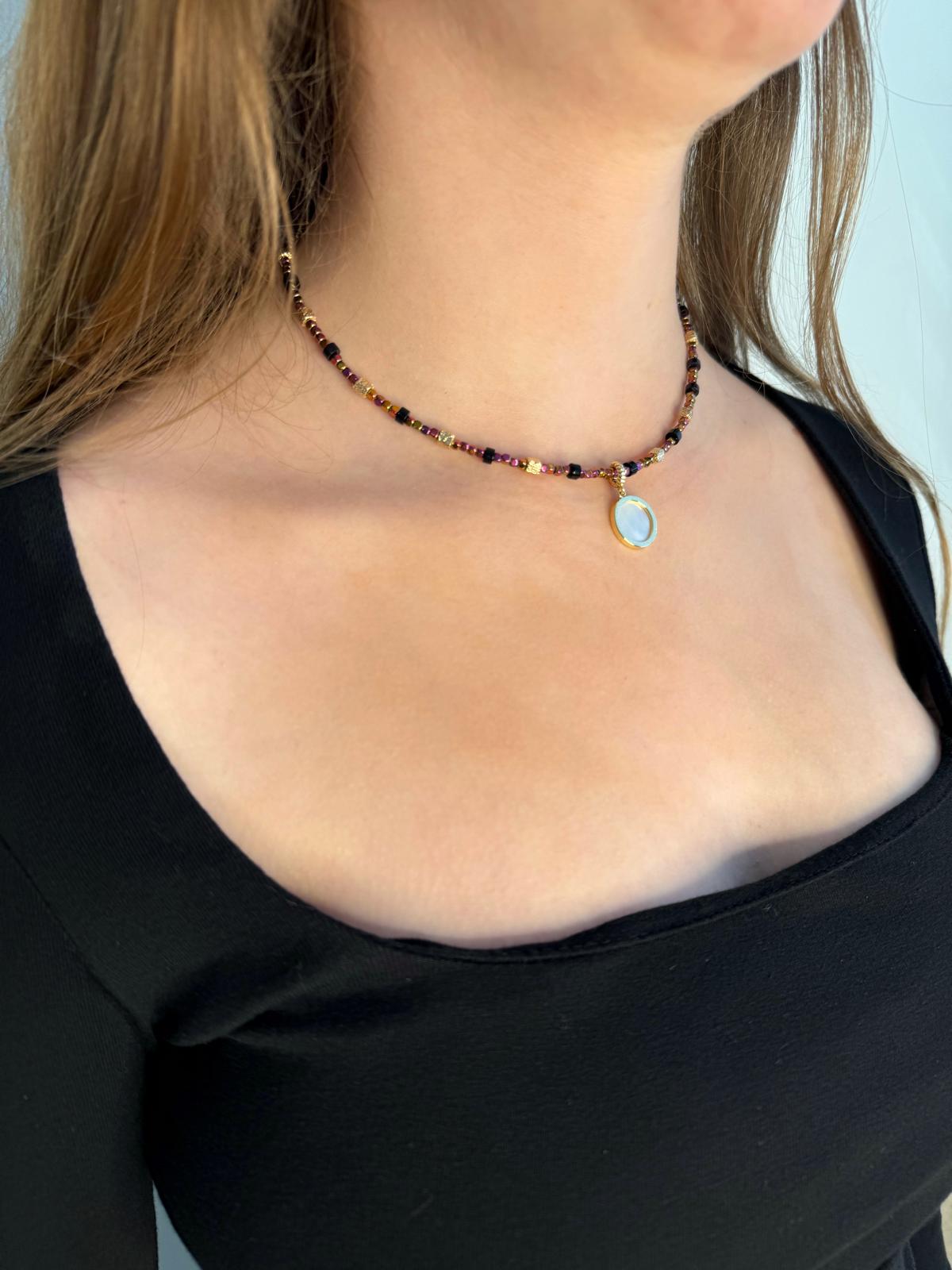 שרשרת אבנים פינק זהב