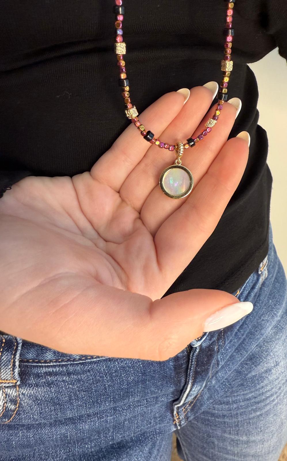 שרשרת אבנים פינק זהב