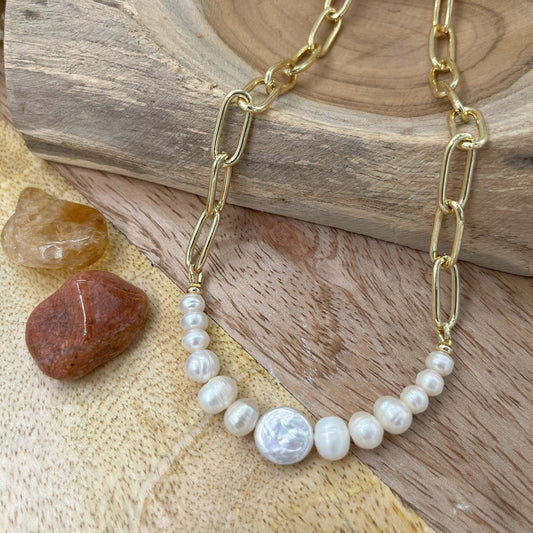 AMORE שרשרת זהב פנינים